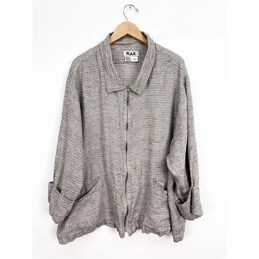 Flax Women’s Black White Grey Slub Knit Linen Zip Jacket